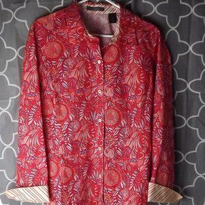 Liz Claiborne Red Funky 70's style button down blouse